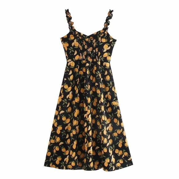 Lemon Print Midi Slip Dress | Ruched Back | Zipper | Italian Summer - Picture 3 of 6